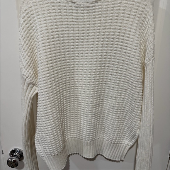 FRENCH CONNECTION Mozart Popcorn High Neck Ribbed Sweater Top Winter White Sz M - Picture 2 of 6